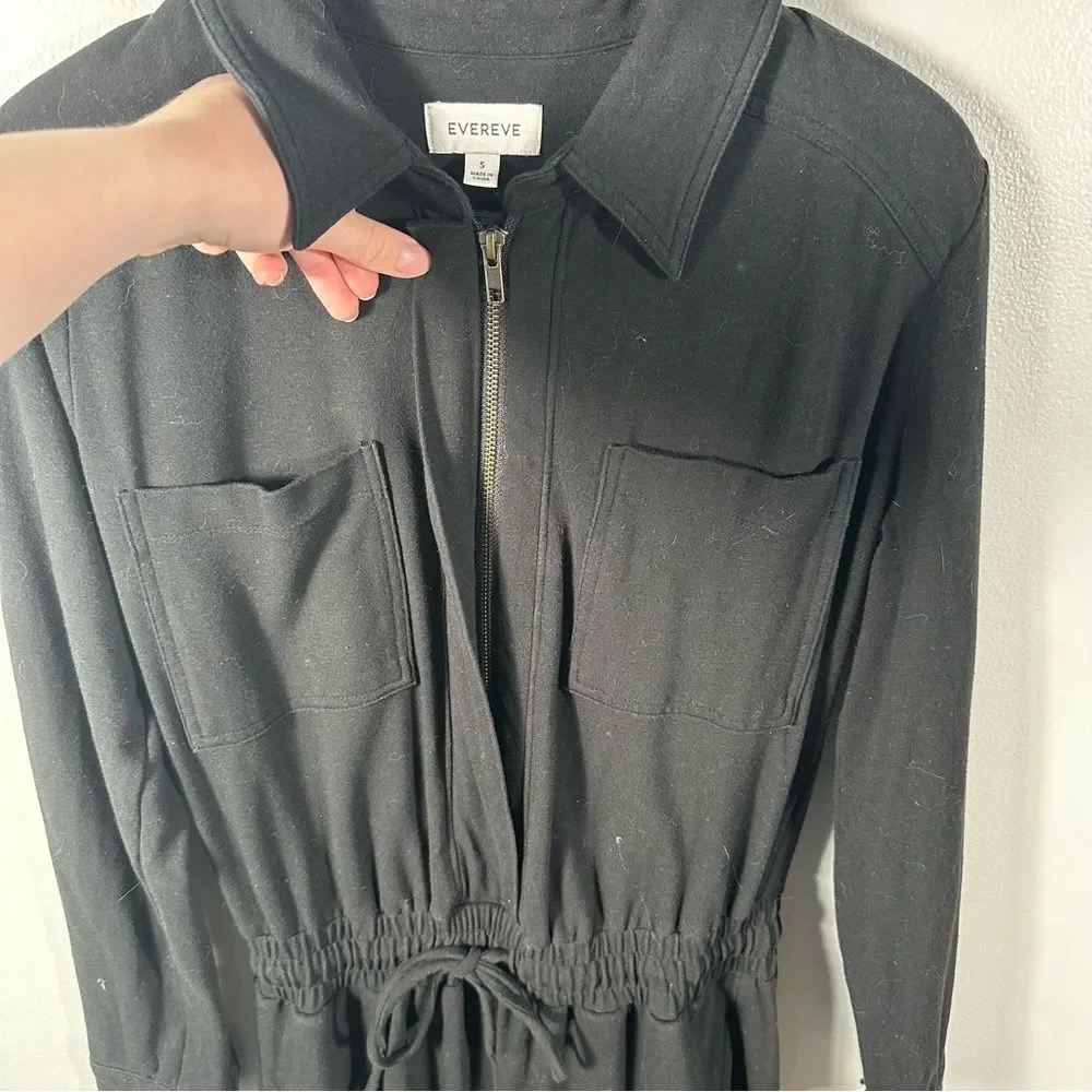 Evereve Black Myra Zip-Front Jogger Jumpsuit Long Sleeve Size Small Minimalist